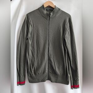Icebreaker Wool Green Red Detail Full Zip Knit Cardigan Sweater - L